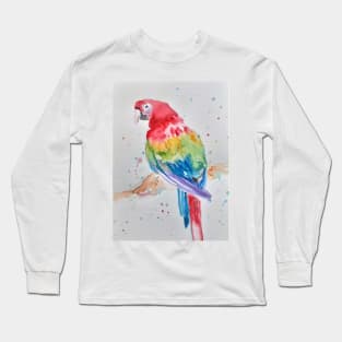 Macaw Parrot Watercolor Painting - Rainbow Coloured Long Sleeve T-Shirt